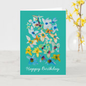Carte Aquarelle fleurs bleues blanches (Fleur jaune)