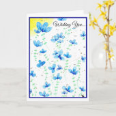 Carte Aquarelle Fleurs Bleues Voeux Anniversaires (Fleur jaune)