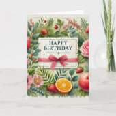 Carte Aquarelle Fleurs de Fruits Verdure Joyeux annivers (Devant)