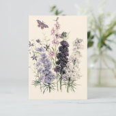 Carte Aquarelle Fleurs de jardin violettes, papillon  (Debout devant)