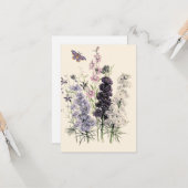 Carte Aquarelle Fleurs de jardin violettes, papillon  (Devant/Arrière en situation)