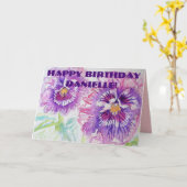 Carte aquarelle fleurs de Pensée Violette (Fleur jaune)