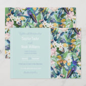 Carte Aquarelle Fleurs de printemps Oiseaux Motifs (Devant / Derrière)