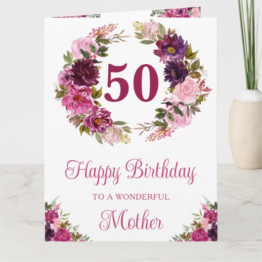 Carte Aquarelle Fleurs roses foncées Anniversaire (Devant)