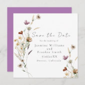 Carte Aquarelle Fleurs sauvages Enregistrer la date (Devant / Derrière)