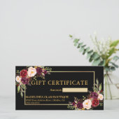 Carte Aquarelle Floral Black Gold Certificat cadeau (Debout devant)