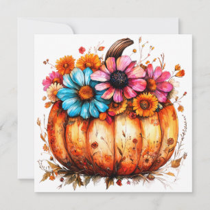 Carte Aquarelle Floral Citrouille automne