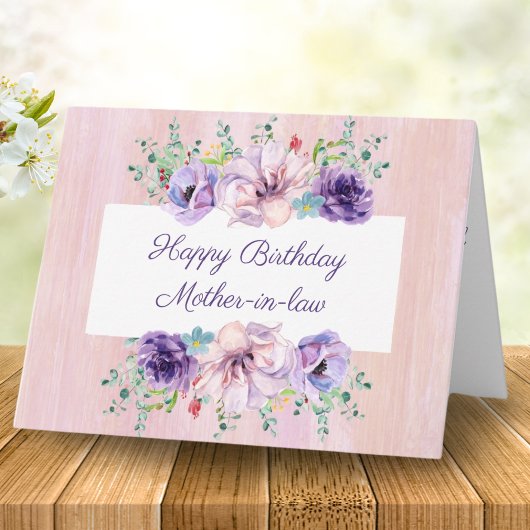 Carte Aquarelle Floral Joyeux Anniversaire belle-mère
