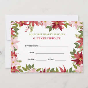 Carte Aquarelle Floral Red Poinsettia Certificat cadeau