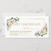 Carte Aquarelle Floral Rose Gold Certificat cadeau (Devant)