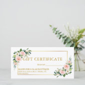 Carte Aquarelle Floral Rose Gold Certificat cadeau (Debout devant)