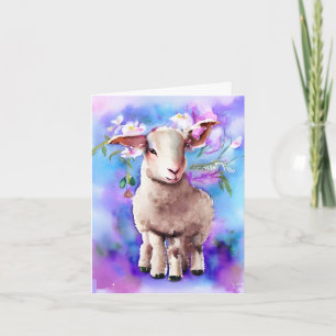 Carte aquarelle florale agneau de Pâques printemps