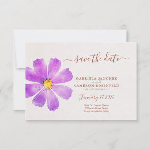Carte Aquarelle Florale Cosmos Mariage en terre cuite