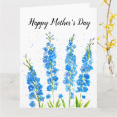 Carte Aquarelle florale de delphinium bleu élégant rusti (Fleur jaune)