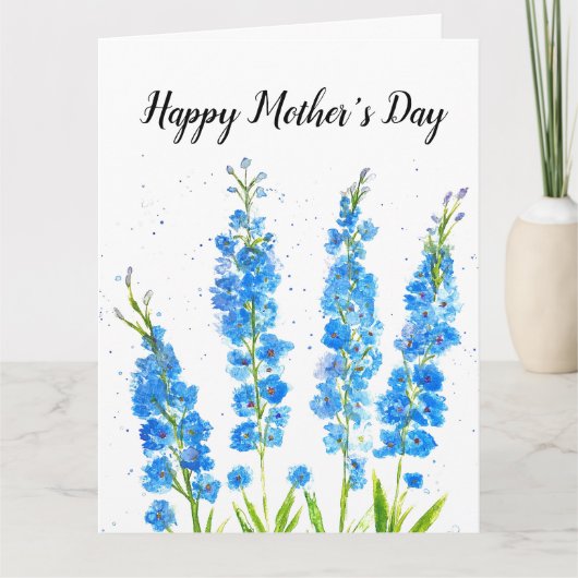 Carte Aquarelle florale de delphinium bleu élégant rusti (Devant)
