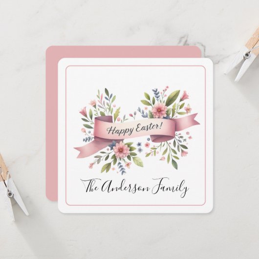 Carte Aquarelle florale de Pâques (Devant/Arrière en situation)