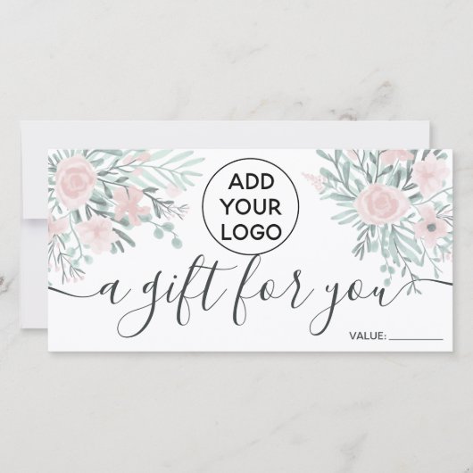 Carte Aquarelle florale douce couleur rose logo certific (Devant)