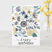 Carte Aquarelle florale jaune gris d'Artsy Joyeux annive (Fleur jaune)