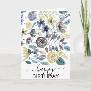 Carte Aquarelle florale jaune gris d'Artsy Joyeux annive