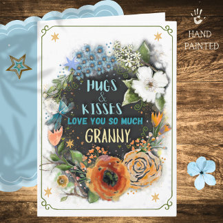 Carte aquarelle florale « Je t'aime, mamie »