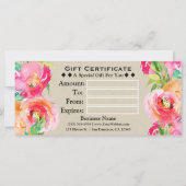 Carte Aquarelle florale moderne Kraft certificat cadeau (Dos)