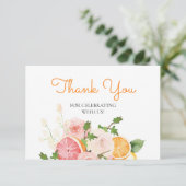 Carte Aquarelle Florale Orange Citrus Thème Merci (Debout devant)