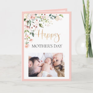 Carte Aquarelle Florale Pêche rose Fête des Mères Photo