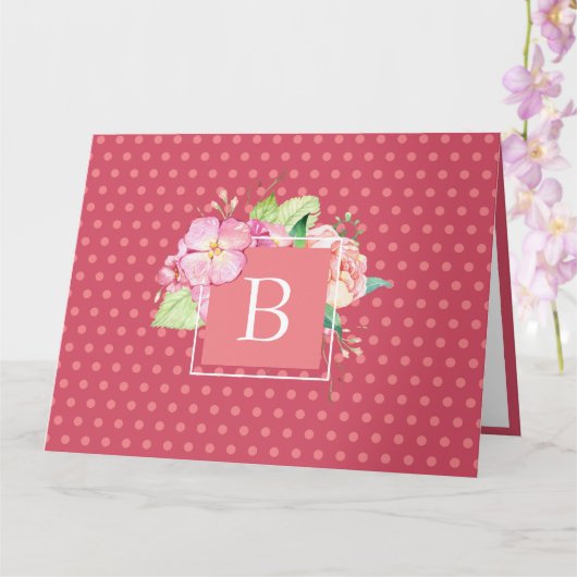 Carte Aquarelle Florale personnalisée Chic initial Coral (Orchidée)