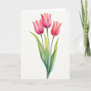 Carte aquarelle florale rayée