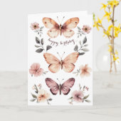 Carte Aquarelle Florales Papillons Joyeux anniversaire (Fleur jaune)