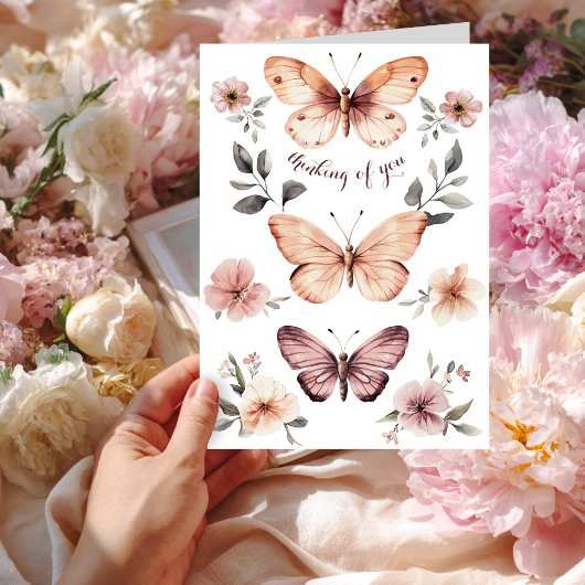 Carte Aquarelle Florals Papillons Penser à vous