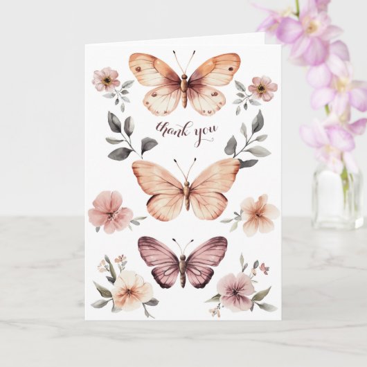 Carte Aquarelle Floraux Papillons Merci (Orchidée)