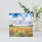 Carte aquarelle Flower Field avec Merci de nuages (Debout devant)