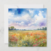 Carte aquarelle Flower Field avec Merci de nuages (Devant)