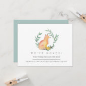 Carte Aquarelle Fox et verdure Nous avons déménagé (Devant/Arrière en situation)