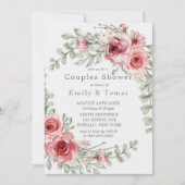 Carte Aquarelle framboise et rose Peony Couples Douche (Devant)