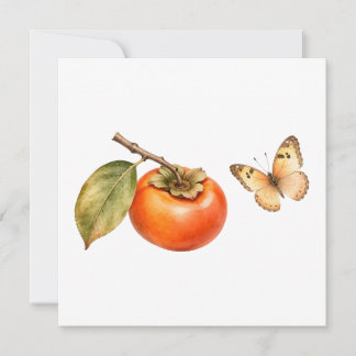 Carte Aquarelle Fruit de kaki et papillon