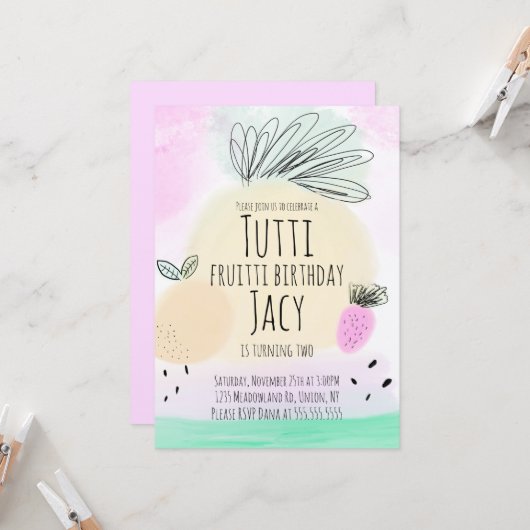 Carte Aquarelle Fruits d'anniversaire Fête à main (Devant/Arrière en situation)