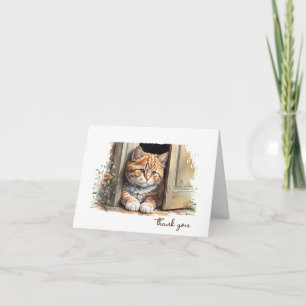Carte Aquarelle Ginger Cat Merci