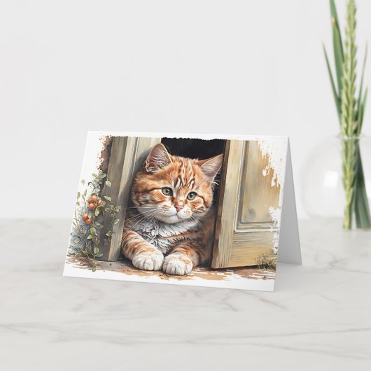 Carte Aquarelle Ginger Chat Anniversaire (Devant)