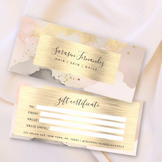 Carte Aquarelle Gold Foil Certificat cadeau Black Blush