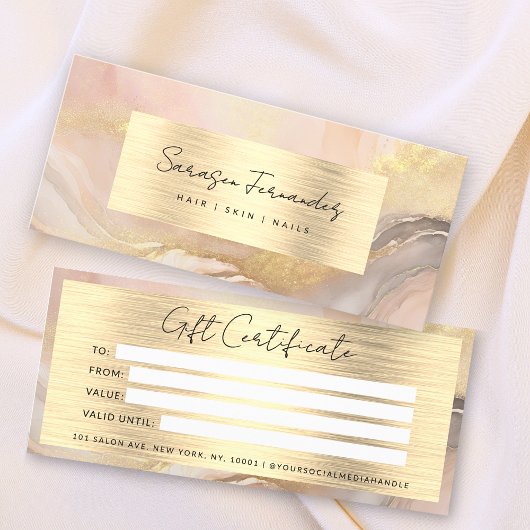 Carte Aquarelle Gold Foil Certificat cadeau Blush Pink