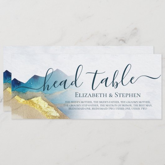 Carte Aquarelle Golden Mountain Mariage Tête de la table (Devant / Derrière)