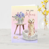 Carte Aquarelle Golden Retriever mignonne Joyeux anniver (Fleur jaune)