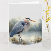 Carte Aquarelle Great Blue Heron Bird Nature (Fleur jaune)