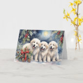 Carte Aquarelle Great Pyrenees Chipies 2 Scene de Noël (Fleur jaune)