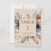 Carte Aquarelle gris Brown Numéro de tableau du Mariage  (Devant)