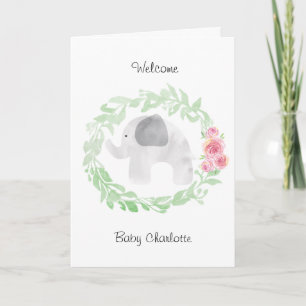 Carte Aquarelle Gris Elephant Bienvenue bébé
