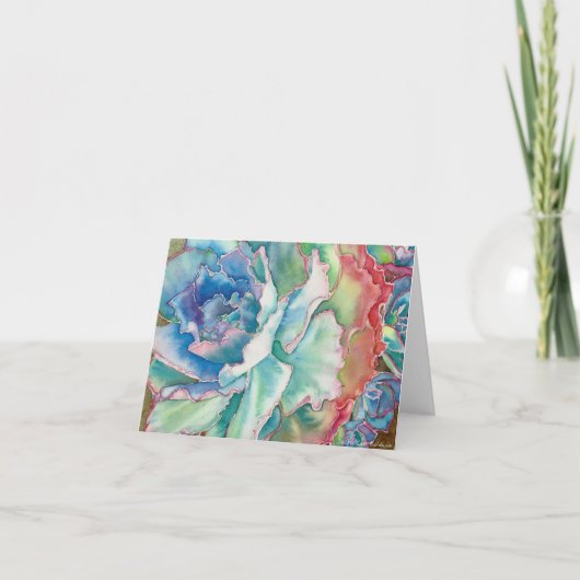 Carte Aquarelle hérissée d'Echeveria par DLB (Devant)