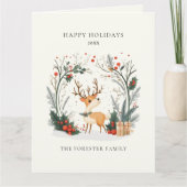 Carte Aquarelle Hiver Bois Joyeux Vacances Salutation (Devant)